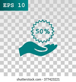50% tag icon, vector illustration.