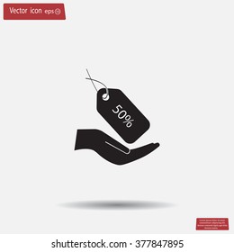 50% tag icon, vector illustration. Flat design style