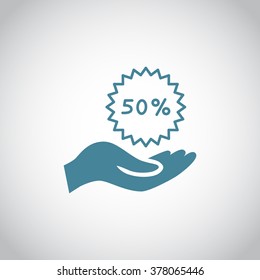 50% tag icon, vector illustration.
