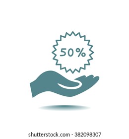 50% tag icon, vector illustration.