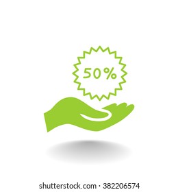 50% tag icon, vector illustration.