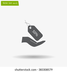 50% tag icon, vector illustration. Flat design style