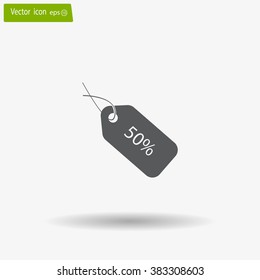 50% tag icon, vector illustration. Flat design style