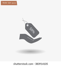 50% tag icon, vector illustration. Flat design style