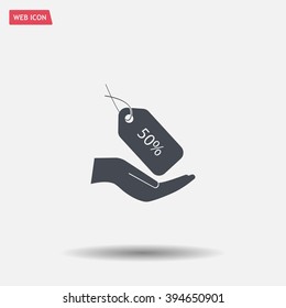 50% tag icon, vector illustration. Flat design style