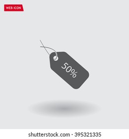 50% tag icon, vector illustration. Flat design style