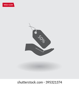 50% tag icon, vector illustration. Flat design style