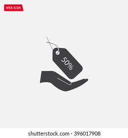 50% tag icon, vector illustration. Flat design style
