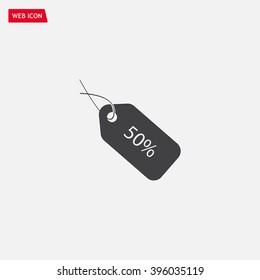 50% tag icon, vector illustration. Flat design style