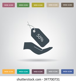 50% tag icon, vector illustration. Flat design style