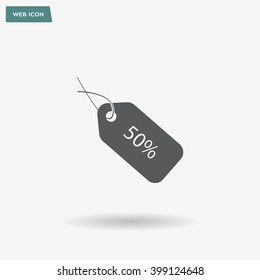 50% tag icon, vector illustration. Flat design style