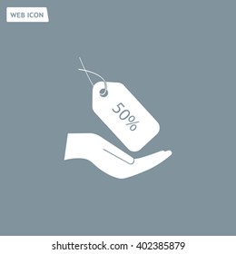 50% tag icon, vector illustration. Flat design style