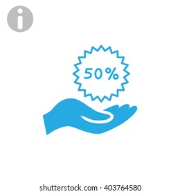 50% tag icon, vector illustration.