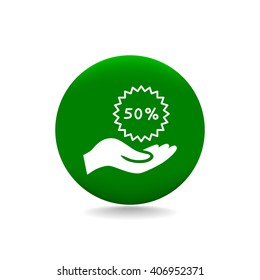 50% tag icon, vector illustration.
