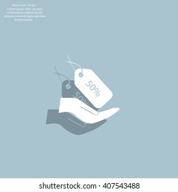 50% tag icon, vector illustration. Flat design style