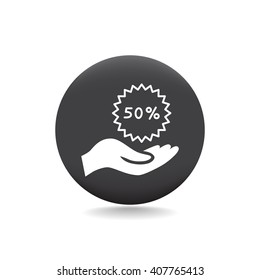 50% tag icon, vector illustration.