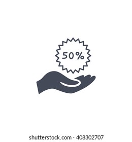50% tag icon, vector illustration.