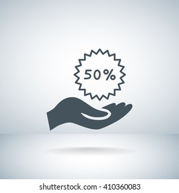 50% tag icon, vector illustration.