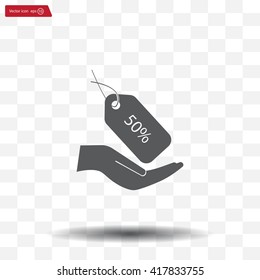 50% tag icon, vector illustration. Flat design style