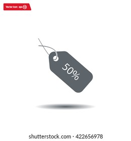 50% tag icon, vector illustration. Flat design style