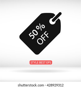 50% tag icon, vector illustration. Flat design style