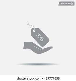 50% tag icon, vector illustration. Flat design style