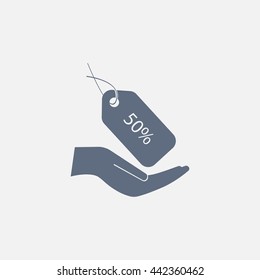 50% tag icon, vector illustration. Flat design style
