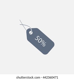 50% tag icon, vector illustration. Flat design style