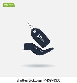 50% tag icon, vector illustration. Flat design style