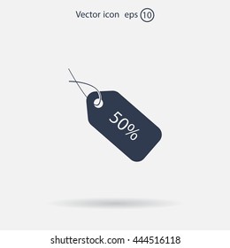 50% tag icon, vector illustration. Flat design style