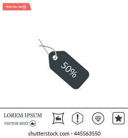 50% tag icon, vector illustration. Flat design style