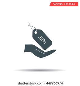 50% tag icon, vector illustration. Flat design style
