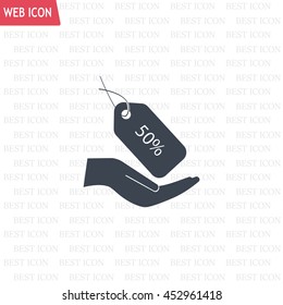 50% tag icon, vector illustration. Flat design style