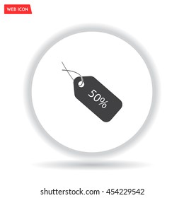 50% tag icon, vector illustration. Flat design style