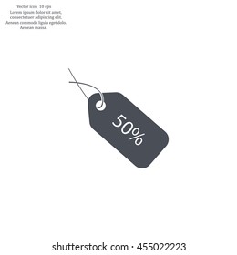 50% tag icon, vector illustration. Flat design style