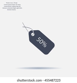 50% tag icon, vector illustration. Flat design style