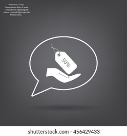50% tag icon, vector illustration. Flat design style