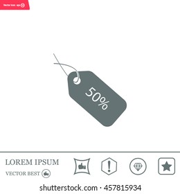 50% tag icon, vector illustration. Flat design style