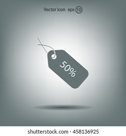 50% tag icon, vector illustration. Flat design style