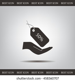50% tag icon, vector illustration. Flat design style