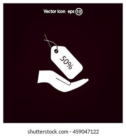 50% tag icon, vector illustration. Flat design style