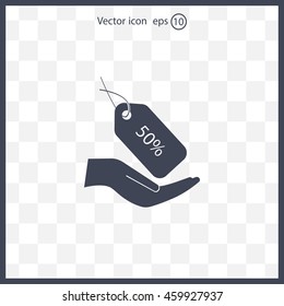 50% tag icon, vector illustration. Flat design style