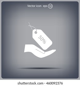 50% tag icon, vector illustration. Flat design style