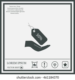 50% tag icon, vector illustration. Flat design style