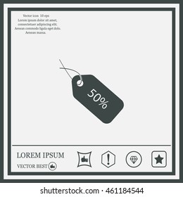 50% tag icon, vector illustration. Flat design style