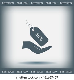 50% tag icon, vector illustration. Flat design style
