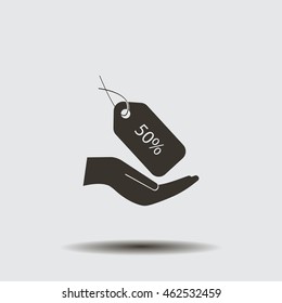 50% tag icon, vector illustration. Flat design style