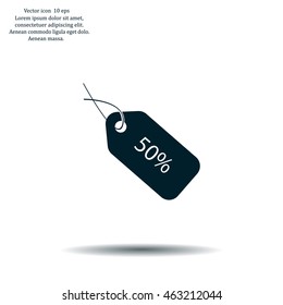50% tag icon, vector illustration. Flat design style
