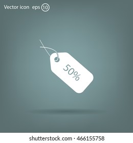 50% tag icon, vector illustration. Flat design style