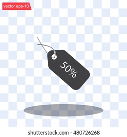 50% tag icon, vector illustration. Flat design style